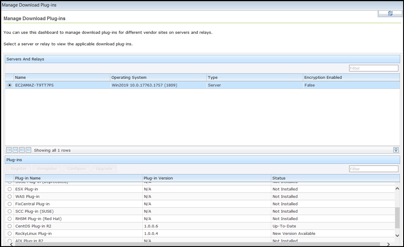 Manage Download Plug-ins dashboard