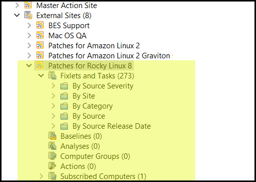 Patch Management navigation tree