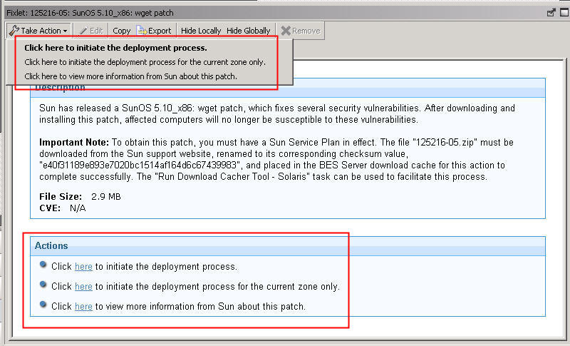 Fixlet with zone patching actions