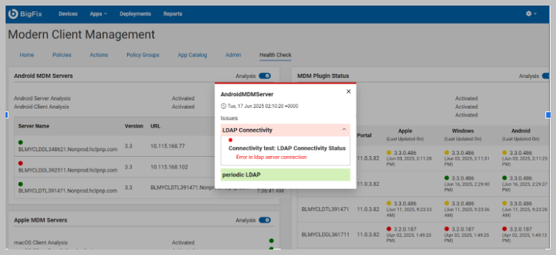 Health Check drilldown