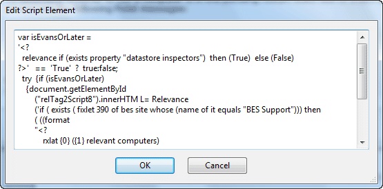 This window displays the Edit Scrip Element dialog under which a script is displayed.