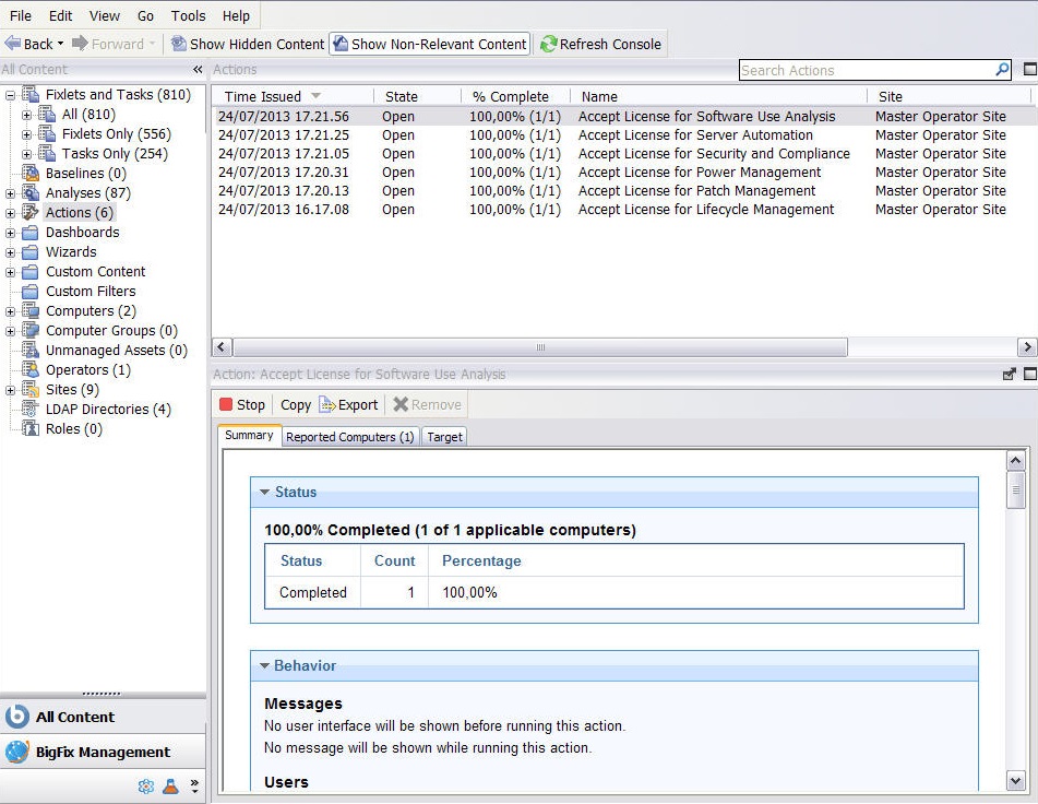 This window displays the Domain Panel navigation tree. A List Panel is displayed at the top of the Work Area. A toolbar with four icons is displayed. The four icons displayed are stop, copy, export and remove.