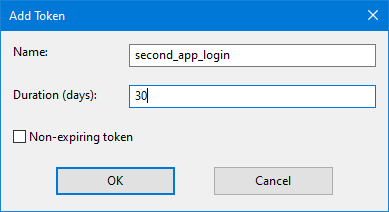 This window displays the add token dialog