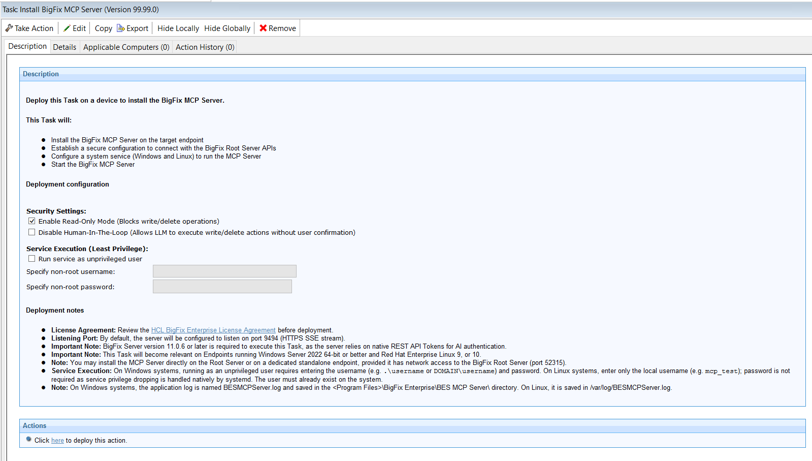 BigFix Platform MCP Server Install Fixlet