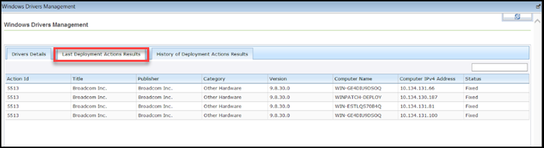 Last Deployment Action Results