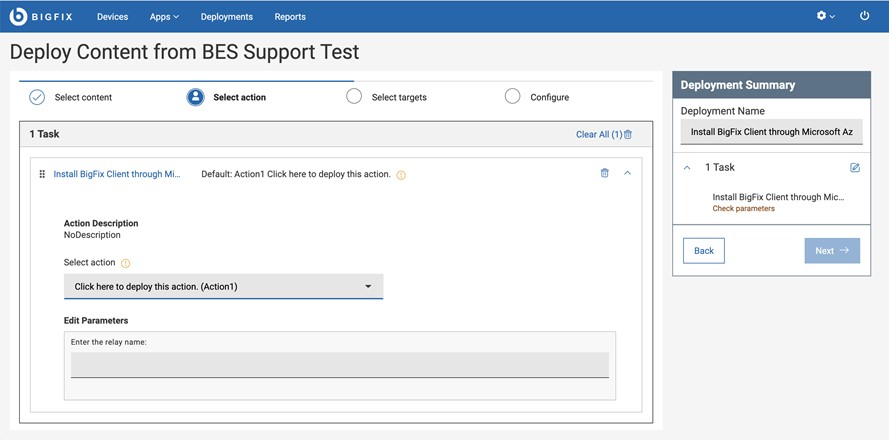 Image of the Decision dialog. Annotations: a) Click Remove to remove an individual action. b) Remove content that cannot be deployed. c) Click the Select an Action field to supply a parameter for this action.