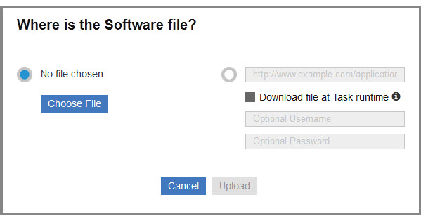 Image of the Upload Software Package dialog.