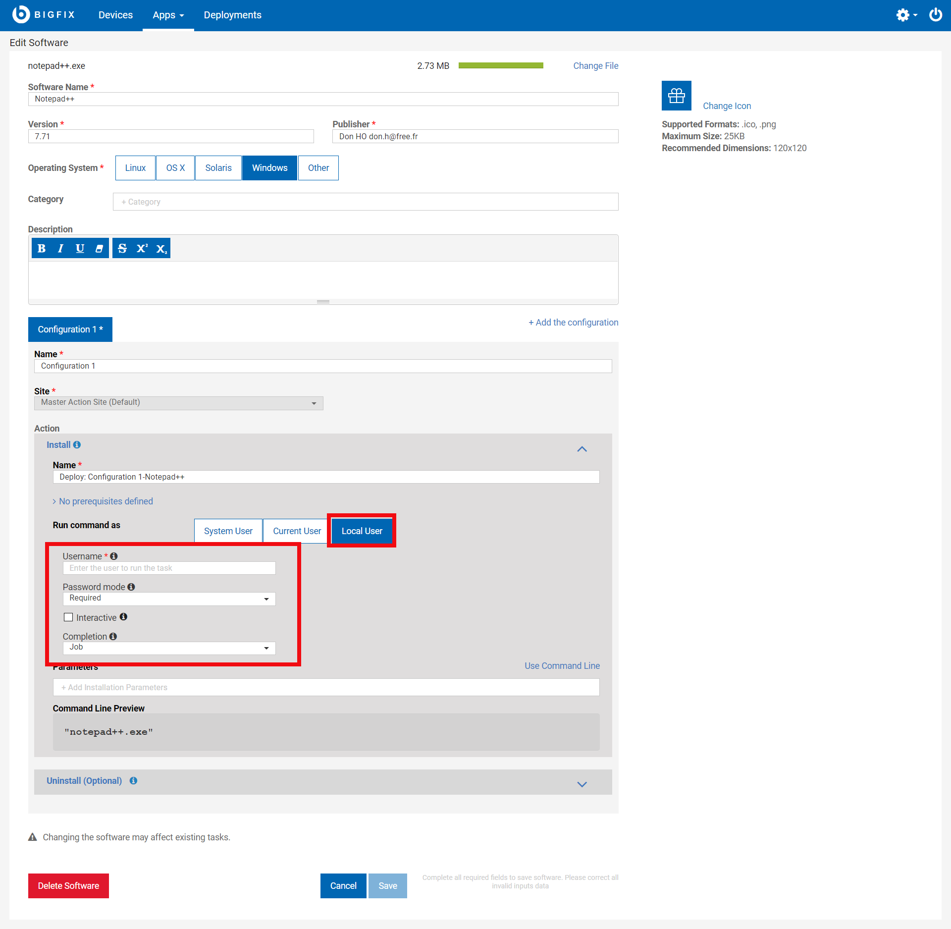 Running deployment as a local user