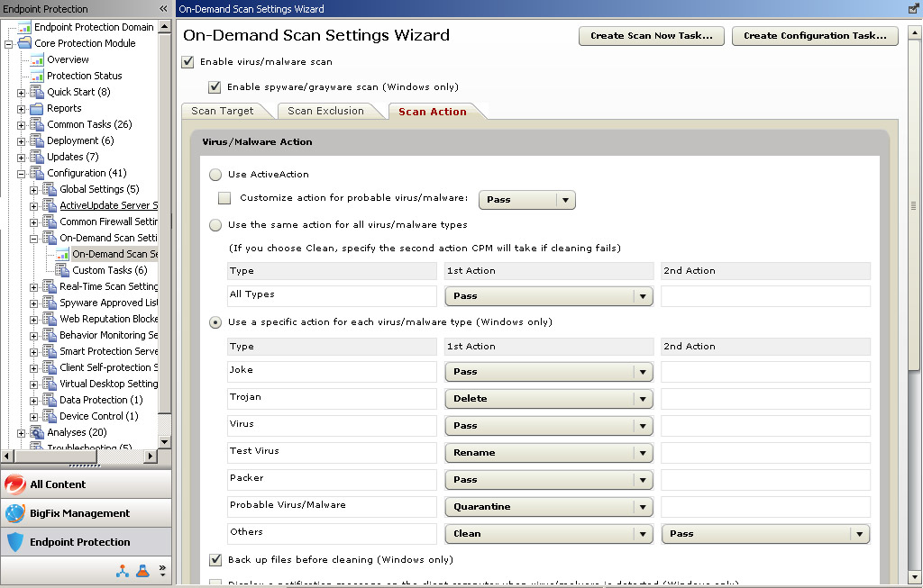 Configuring the Scan Action Tab