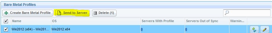 Sending the bare metal profile to the server by selecting it