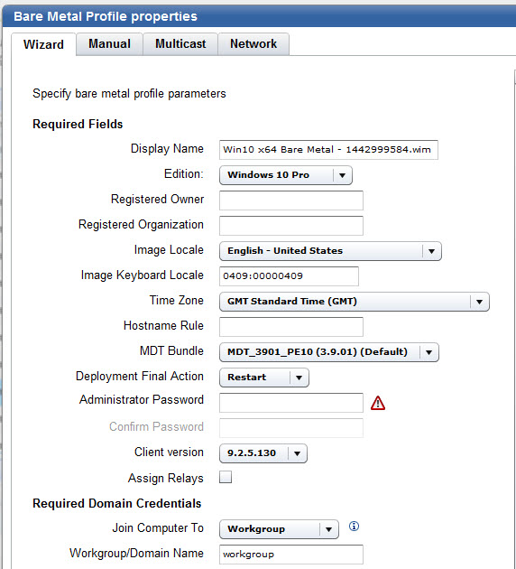 Required fields for creating a bare metal profile from an ISO image