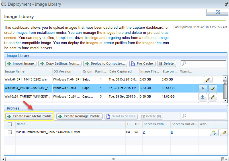 creating bare metal profiles from the image library