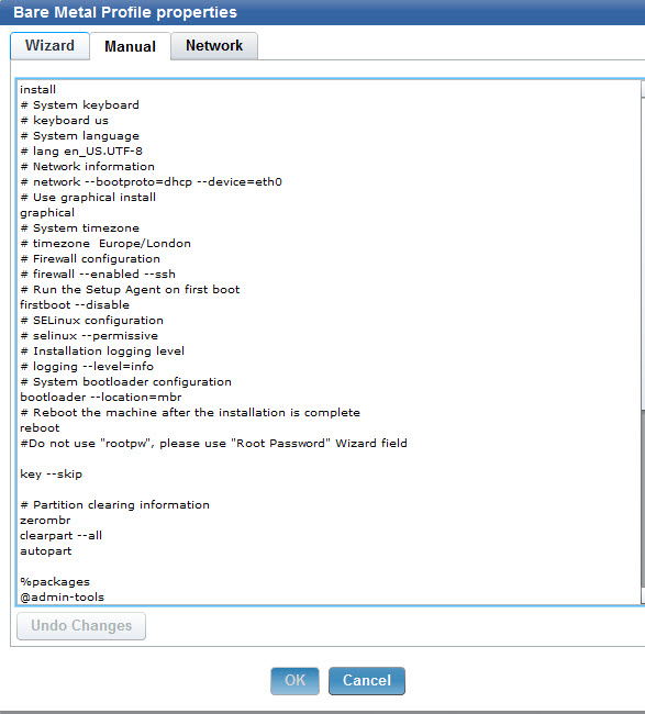 Manual tab properties of the Linux Bare Metal profile