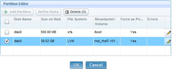 Deleting partitions from the partition editor