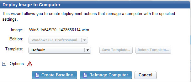 Deploy Image to Computer Wizard - Create Baseline option