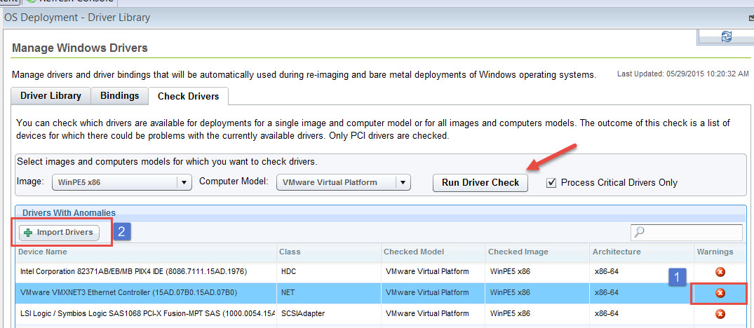 Check Drivers Tab of the Driver Library