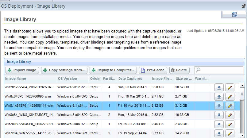 The image library dashboard