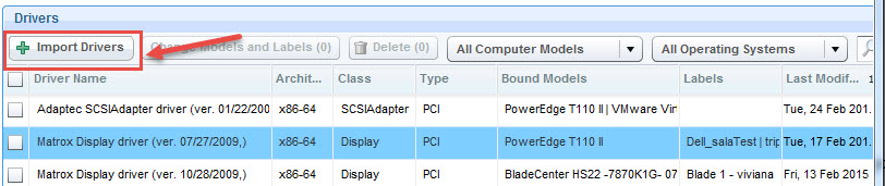 The Import Drivers option of the Driver Library dashboard is used to import drivers needed during reimaging and bare metal deployments.