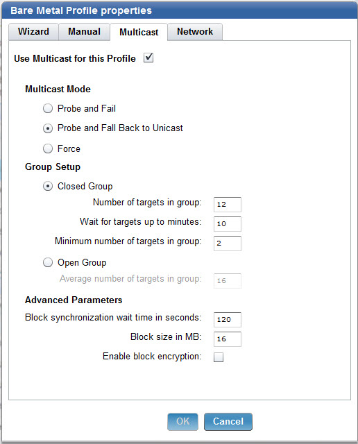 Multicast tab for the Bare Metal Profile Properties