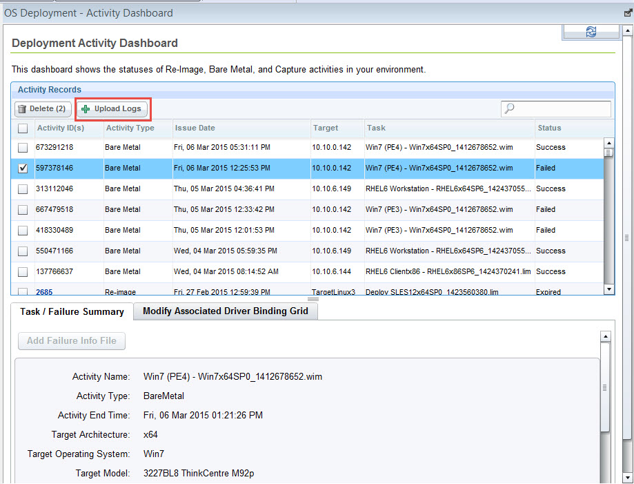 Deployment activity dashboard