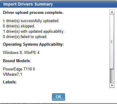 Summary Results of Import drivers action