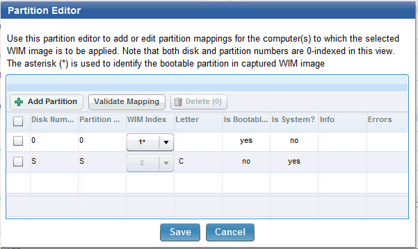 Editing partition mappings from the partition editor