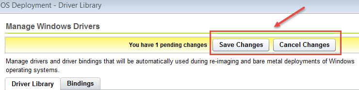 Saving or canceling changes in the import drivers section