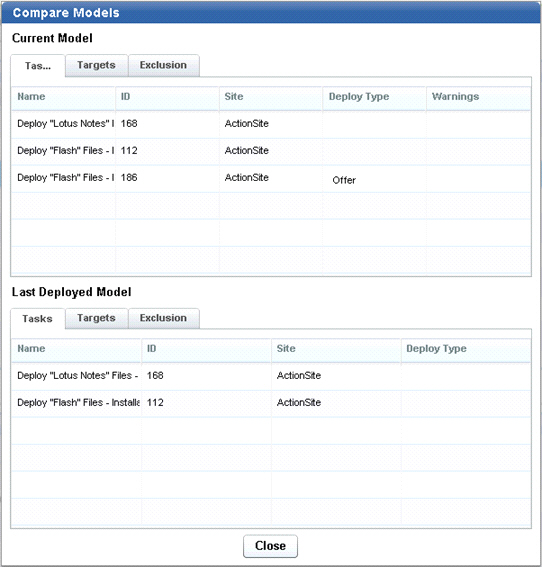 Compare Models dialog