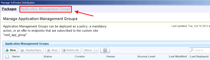 Manage Application Management Groups dashboard