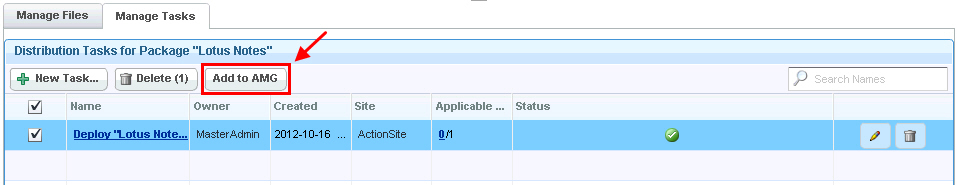 Adding tasks from the Manage Software Distribution Packages dashboard