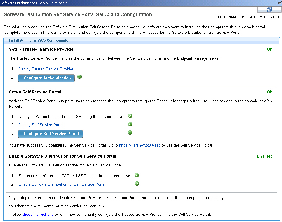 Successfully installed and configured the software distribution Self Service Portal