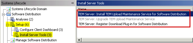 Prerequisite tasks under the Software Distribution Setup node