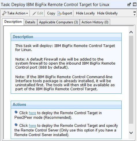 Description of what the Deploying a linux target fixlet does.