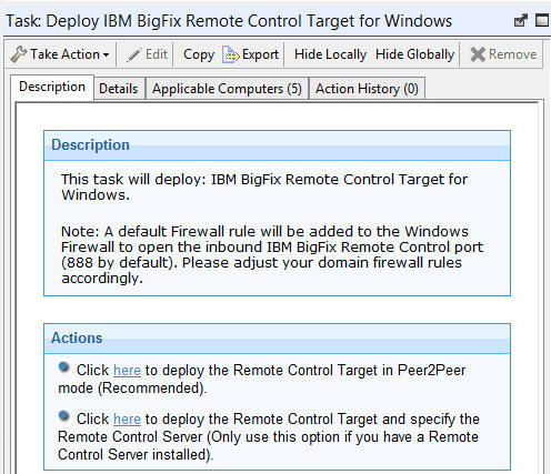 Description of the Deploy windows target fixlet.