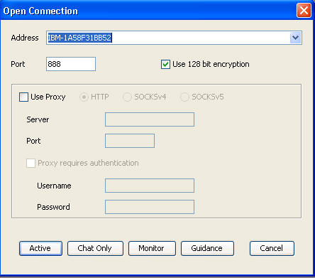 Open connection window