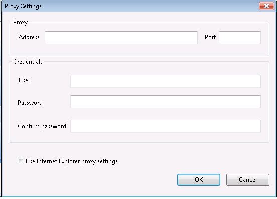 Displays the settings to configure the proxy connection