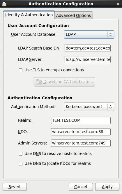 Using the system-config-authentication graphical tool