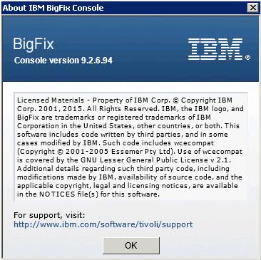 This window displays the About BigFix dialog.