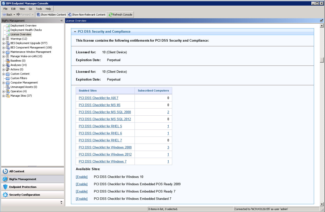License Overview dashboard
