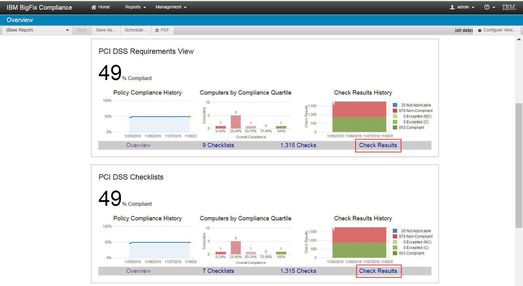 Check Results List Report link in the home page