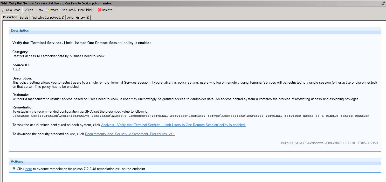 Check containing an action for remediation