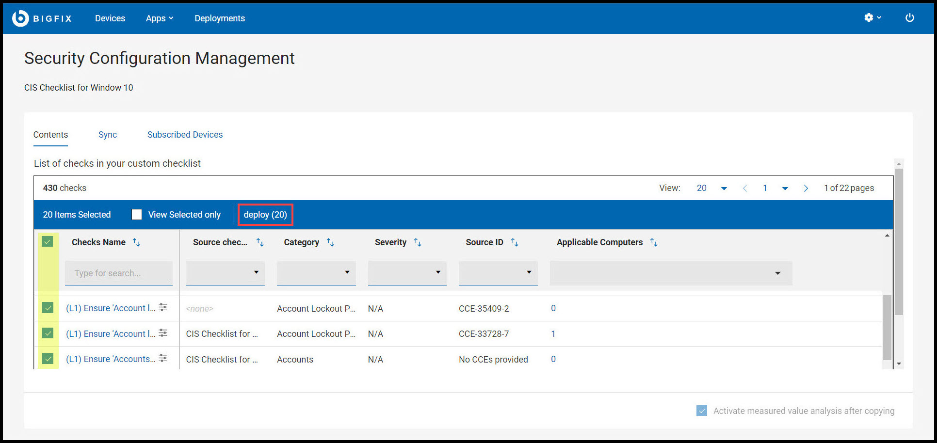 Deploying custom checklist