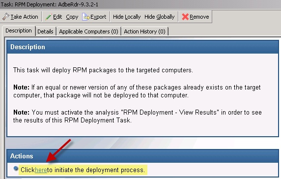 「タスク」ウィンドウ -「アクション」ボックス