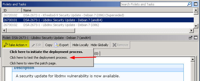 テストを適用するためのアクションの実行