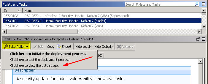 パッチ・ページを表示するためのアクションの実行