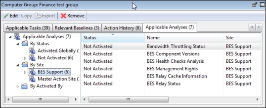 このウィンドウには、「適用可能な分析」タブが表示されています。