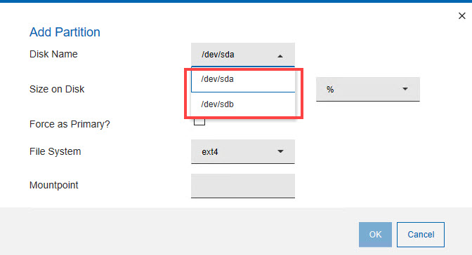 Specifying a partition for a physical disk