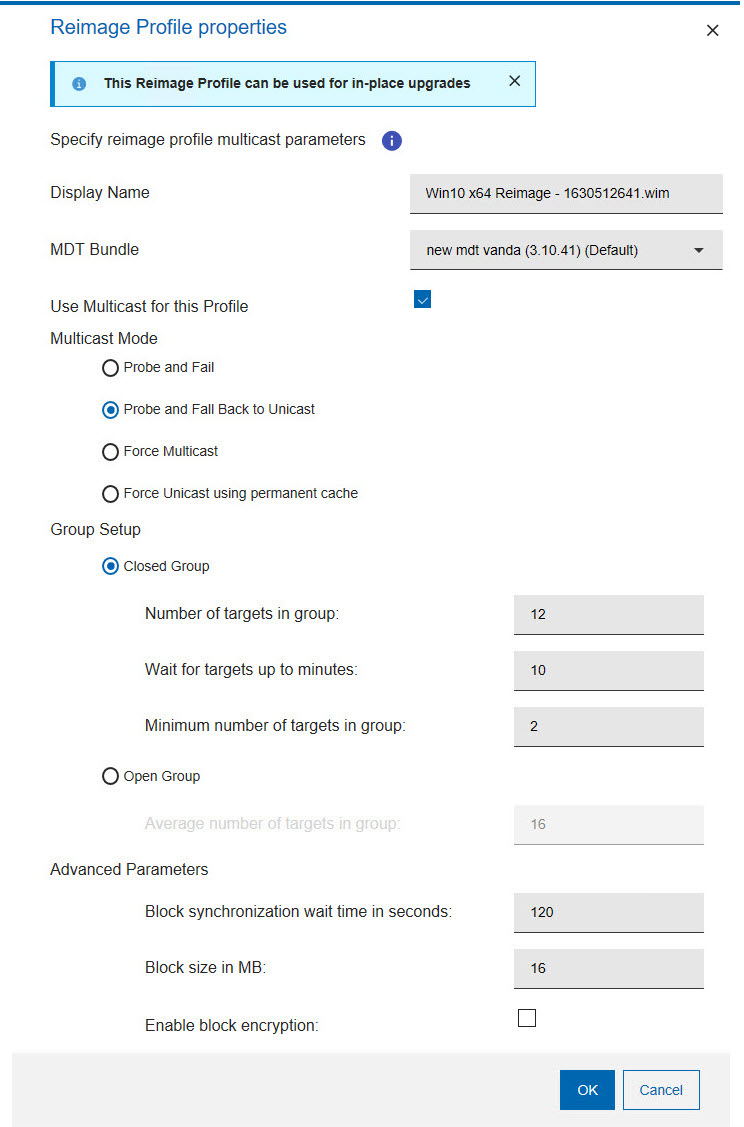 Reimage Profile properties window