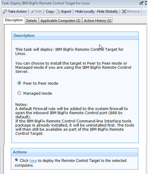 Description of what the Deploying a linux target fixlet does.