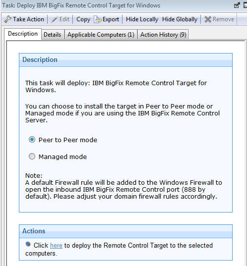 Description of the Deploy windows target fixlet.